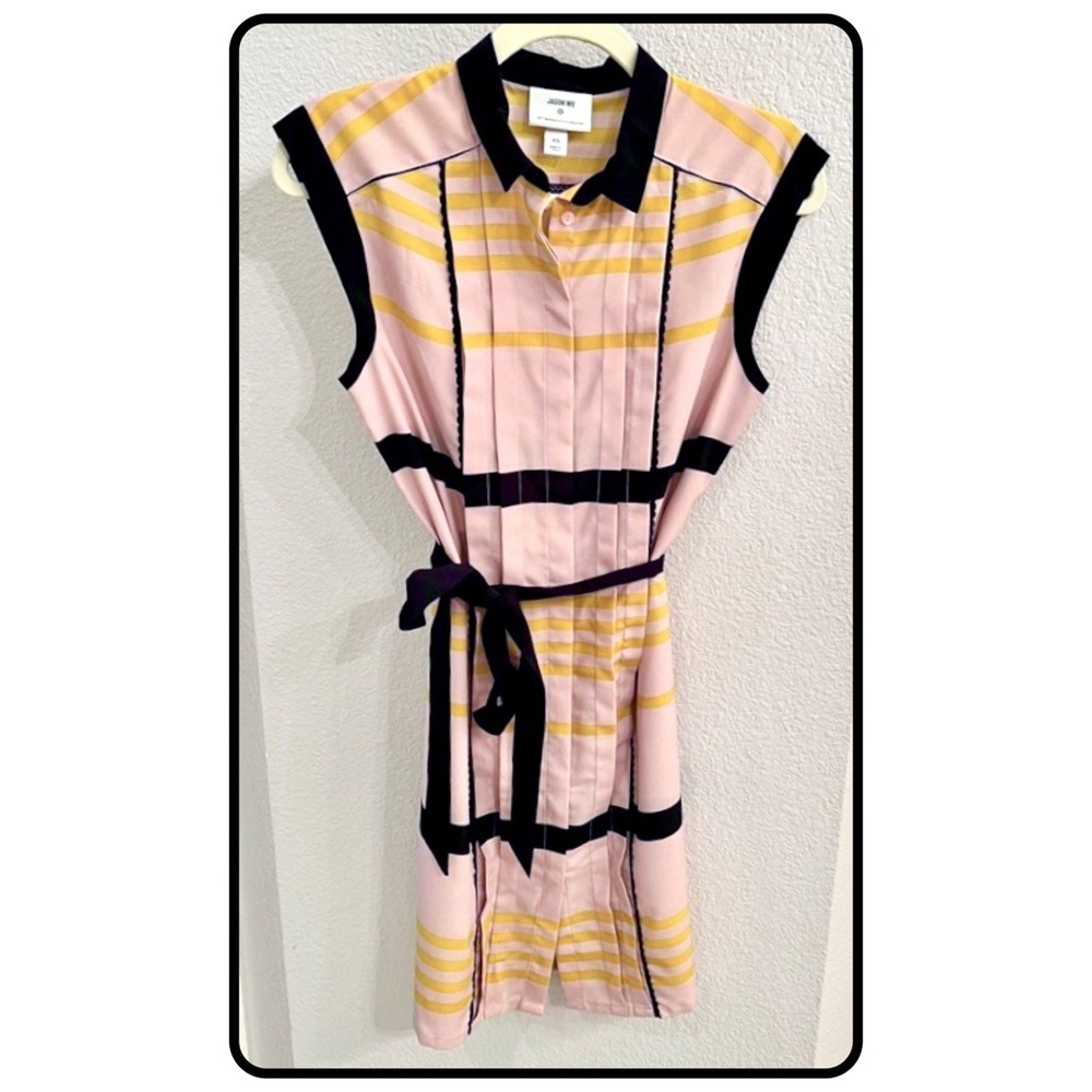 JASON WU Striped Mod Collar Sleeveless Button-up Shift Shirt Dress w/Belt XS